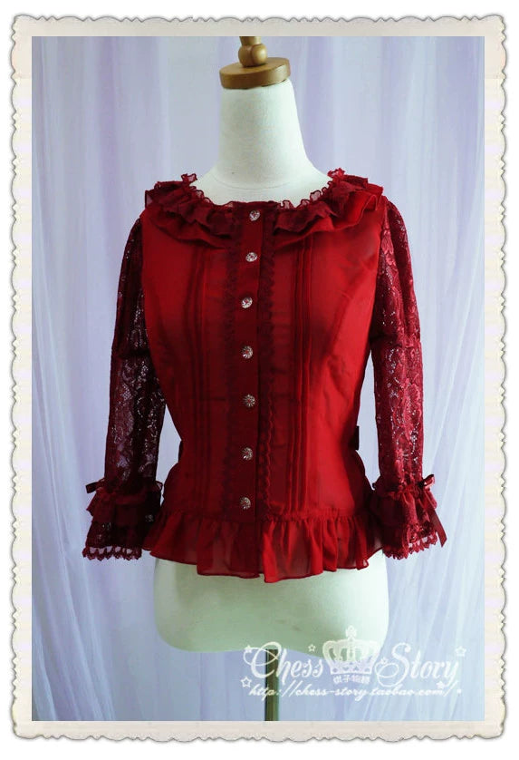 Chess Story~Le jardin de versailles~Elegant Lolita Lace Mid-Sleeve Shirt M red 