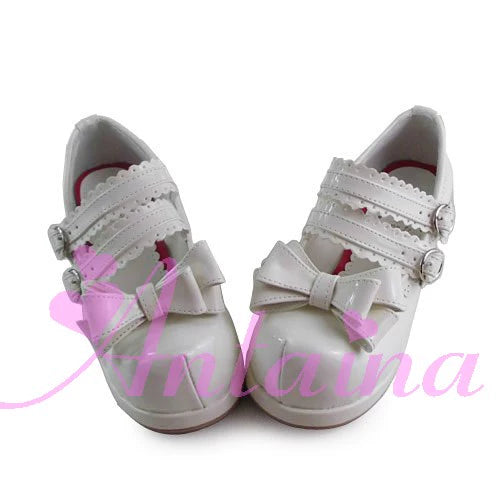 Antaina~Sweet Lolita Shoes Maid Style Lolita Shoes White mirror surface 34 