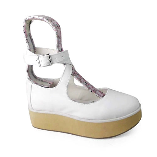 (BFM)Antaina~Punk Lolita High Platforms Shoes Lolita Ankle Strap Shoes 37 White with beige platform (with a heel height of back 5, front 3) 