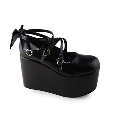 (Buyforme)Antaina~Lolita Bow Platform Shoes Multiple Colors 34 black matte (heel height back 12cm front 8cm) 