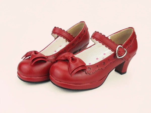 Sosic - Sweet Lolita Heel Shoes Butterfly Bow Shoes 34 Red