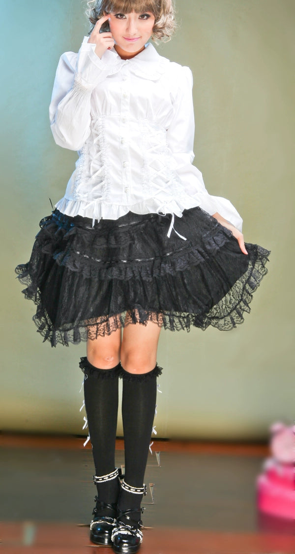 (BFM)G.L.P~Rococo Lolita Skirt Irregular Lace Skirt Black Free size 