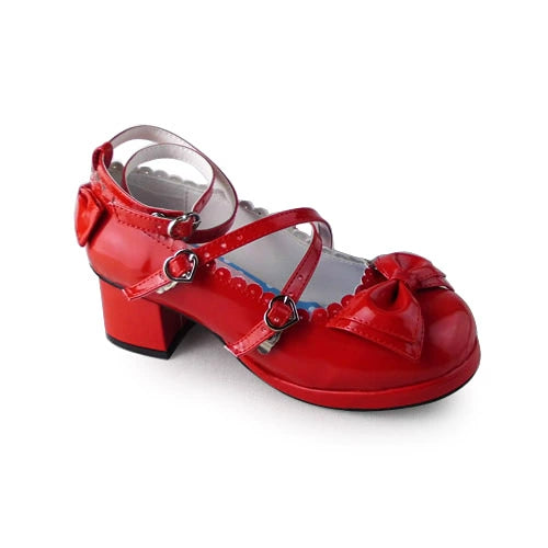 Antaina~Sweet Chunky Heels Lolita Shoes Size 41-44 41 定制不退可换码 镜面红色【跟高后4.5前1】 