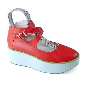(BFM)Antaina~Punk Lolita High Platforms Shoes Lolita Ankle Strap Shoes 37 Red matte with white platform (with a heel height of back 6, front 4) 