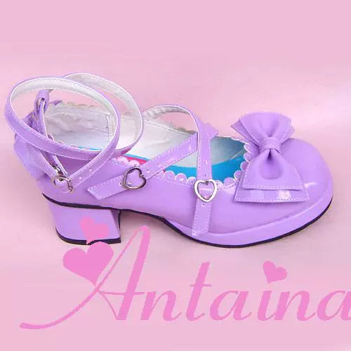 Antaina~Sweet Chunky Heels Lolita Shoes Size 37-40 37定制不退可换码 紫色镜面【跟高后4.5前1】 