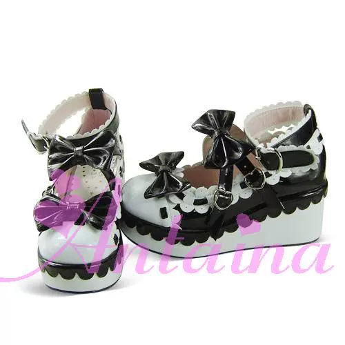 Antaina~Sweet Lolita Shoes Platform Shoes Multicolor 37 Black white mirror [Heel - 7cm back 3cm front] 