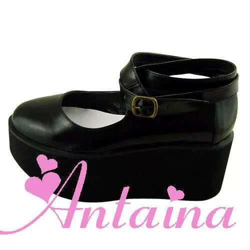 (BFM)Antaina~Punk Lolita High Platforms Shoes Lolita Ankle Strap Shoes 37 Black matte (with a heel height of back 8, front 6) 