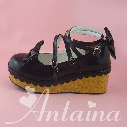(Buyforme)Antaina~Lolita Bow Platform Shoes Multiple Colors 34 black shoes double color sole (heel height back 7cm front 3cm) 