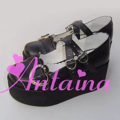 Antaina~Sweet Lolita Shoes Lace Heart Platform Shoes in Plus Size