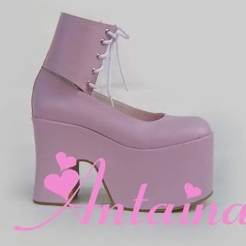 Antaina~Customized British Style High Platform Shoes Pink(back 12cm / front 7cm) 30 Custom-made non-returnable.