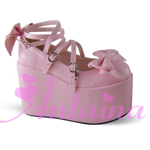 (Buyforme)Antaina~Lolita Bow Platform Shoes Multiple Colors 34 pink  matte (heel height back 7cm front 4cm) 