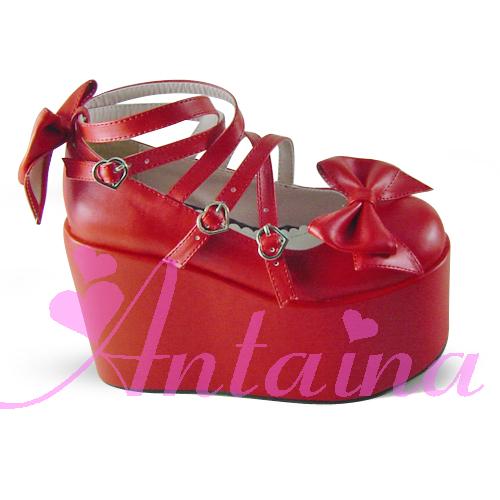 (Buyforme)Antaina~Lolita Bow Platform Shoes Multiple Colors 34 red  matte (heel height back 12cm front 8cm) 