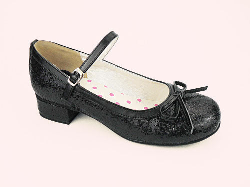 Sosic~Summer Elegant Lolita Sequin Shoes Sweet Bow Low Heel Tea Party Women's Shoes black 34 