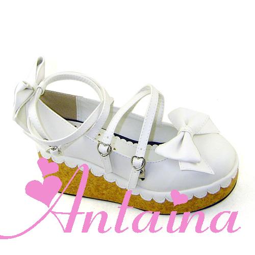 (Buyforme)Antaina~Lolita Bow Platform Shoes Multiple Colors 34 white shoes double color sole (heel height back 7cm front 3cm) 