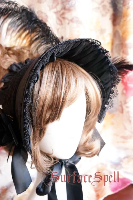 Surface Spell~Gothic Lolita Half Bonnet Beautiful Feather Lolita Hat 40464:660482
