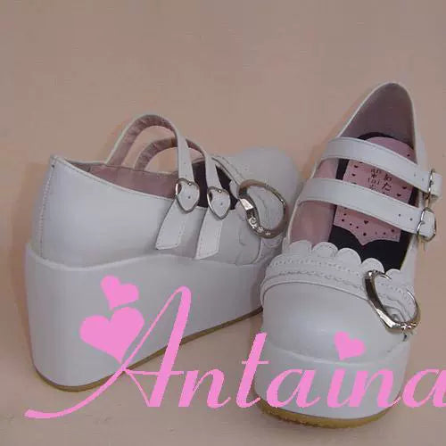 Antaina~Sweet Lolita Shoes Lace Heart Platform Shoes in Plus Size