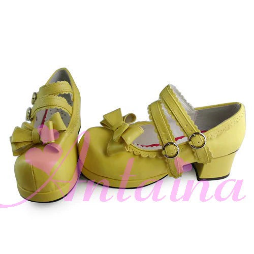 Antaina~Sweet Lolita Shoes Maid Style Lolita Shoes Cream yellow matte 34 