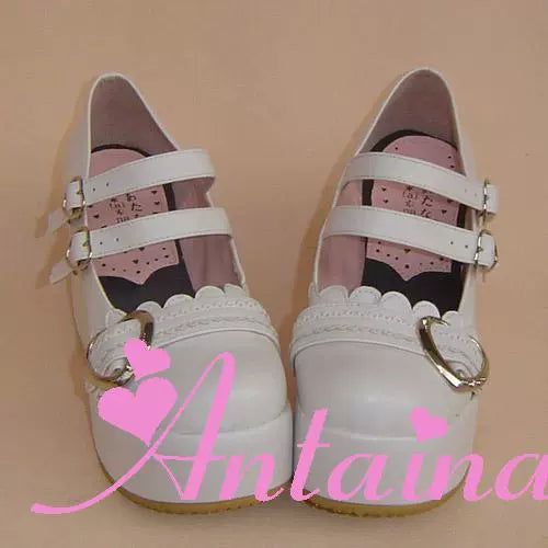 Antaina~Sweet Lolita Shoes Lace Heart Platform Shoes in Plus Size