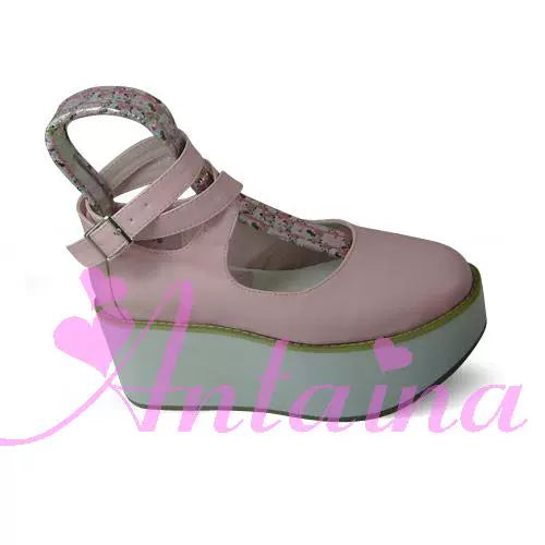 (BFM)Antaina~Punk Lolita High Platforms Shoes Lolita Ankle Strap Shoes 37 Pink matte with white platform (with a heel height of back 6, front 4) 