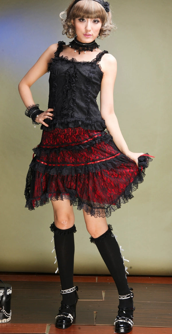 (BFM)G.L.P~Rococo Lolita Skirt Irregular Lace Skirt Red Free size 