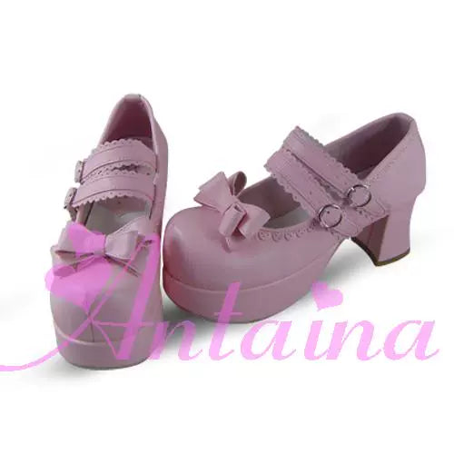 Antaina~Sweet Lolita Shoes Maid Style Lolita Shoes Pink mirror surface 34 