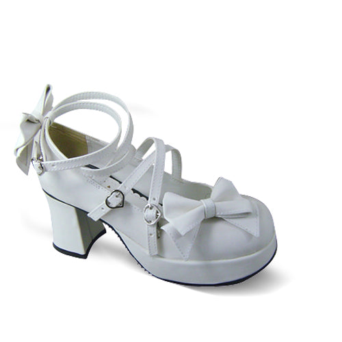 (Buyforme)Antaina~ Popular Japanese Lolita Bow Strap Multiple Colors 36 white matte (heel back 7.5cm front 3cm ) 