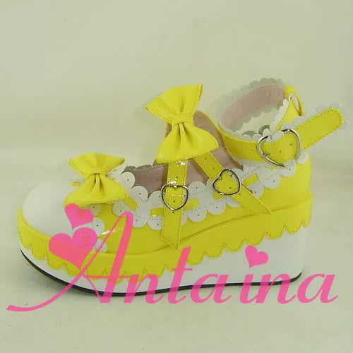 Antaina~Sweet Lolita Shoes Platform Shoes Multicolor 37 Yellow mirror white matte [Heel - 7cm back 3cm front] 