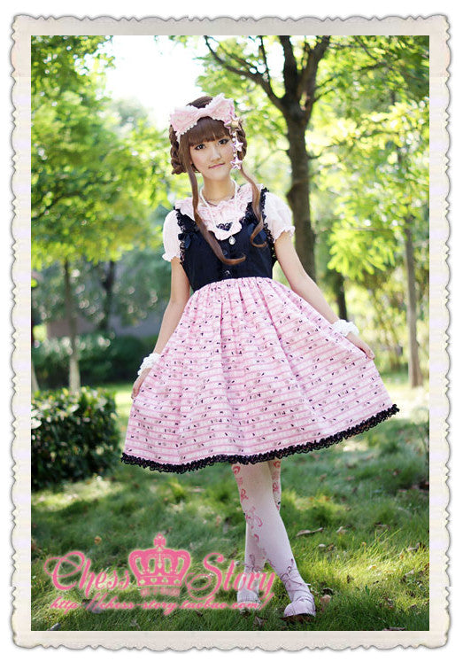 Chess Story - Black Cat Paradise - Kawaii Lolita Pink Black JSK One Size pink