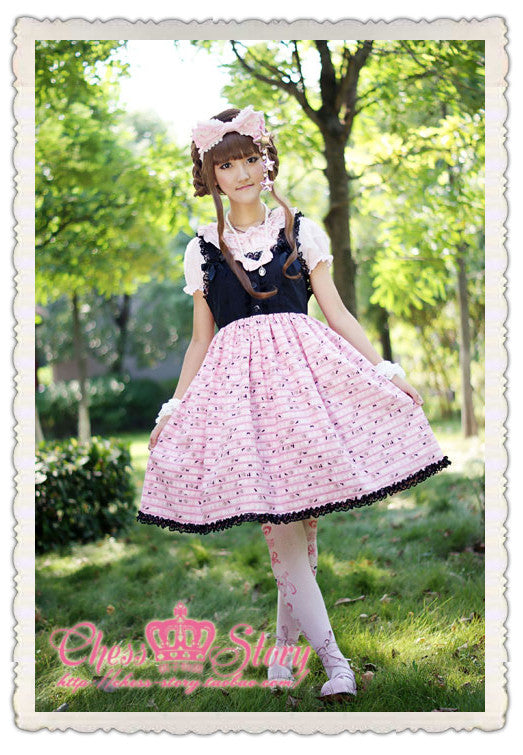Chess Story~Black Cat Paradise~Kawaii Lolita Pink Black JSK free size pink 
