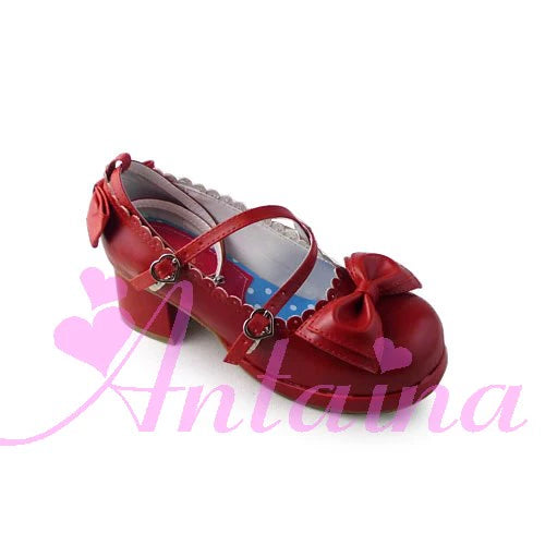 Antaina~Sweet Chunky Heels Lolita Shoes Size 41-44 41 Matte wine red (Heel height back 4.5 front 1)