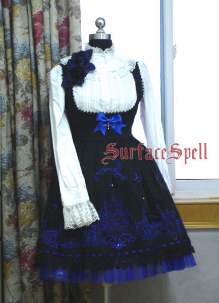 Surface Spell~Gothic Moonlight Cathedral Underbust Embroidered JSK XS black with blue embroidery 