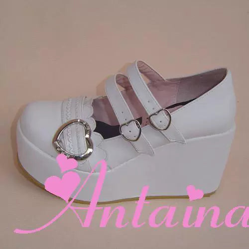 Antaina~Sweet Lolita Shoes Lace Heart Platform Shoes in Plus Size