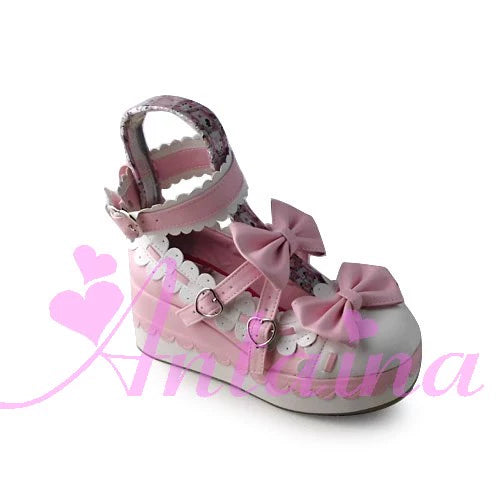 Antaina~Sweet Lolita Shoes Platform Shoes Multicolor 37 Pink white matte flat [Heel - 7cm back 3cm front] 