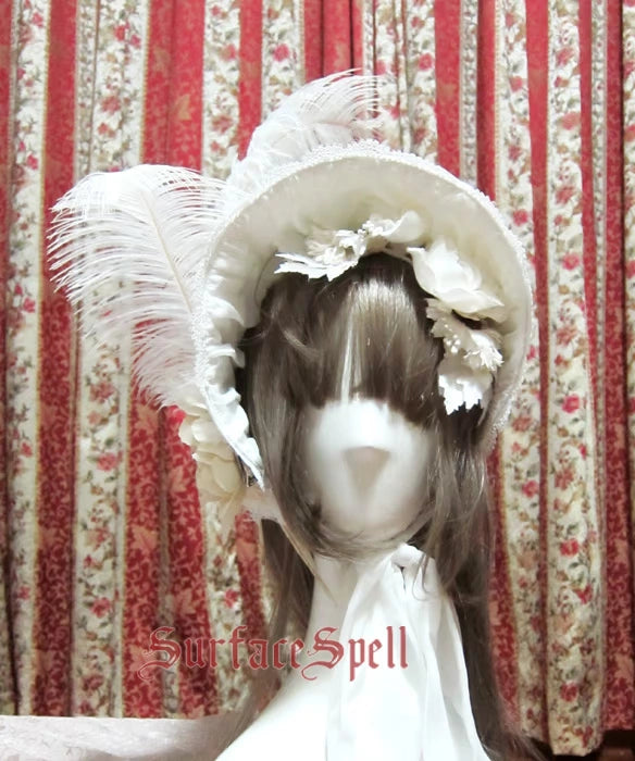 Surface Spell~Gothic Lolita Half Bonnet Beautiful Feather Lolita Hat   