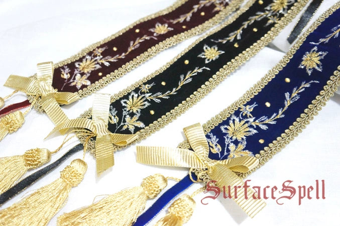 Surface Spell - Bourbon Dynasty - Classic Lolita Embroidered Velvet Headband Dark green