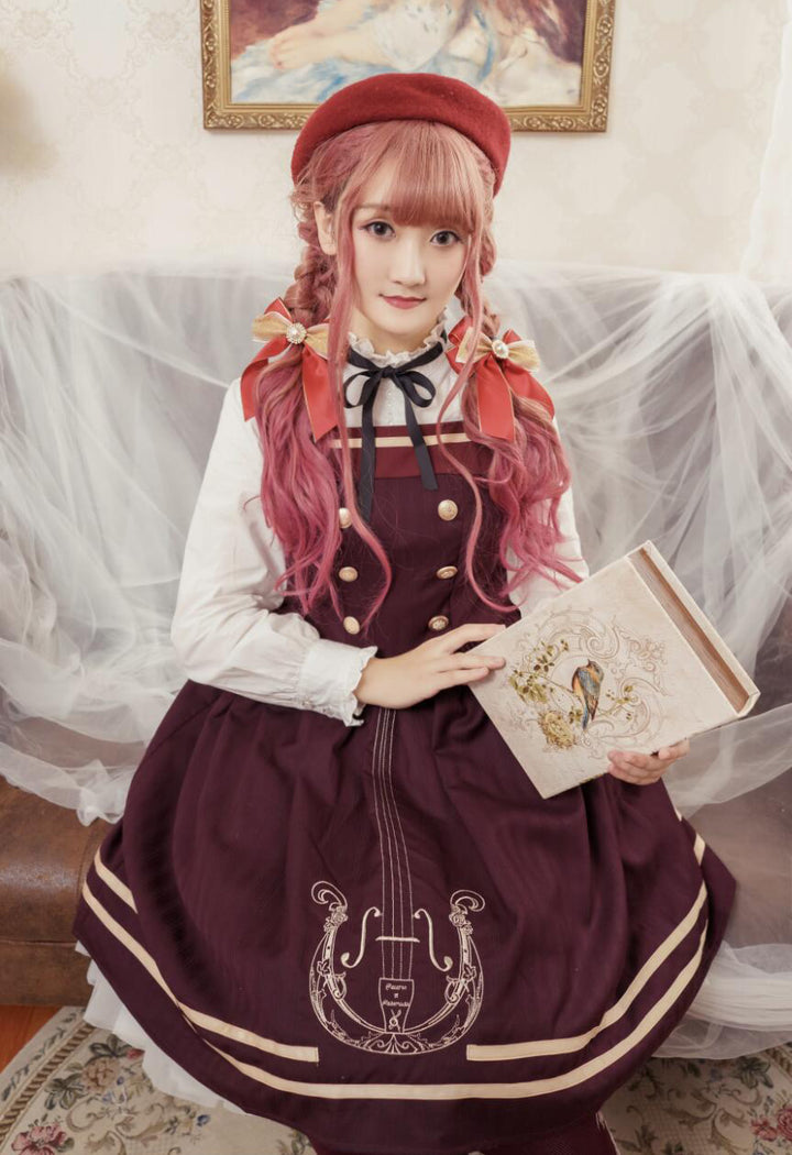 Chess Story~Magic Music School Series Fiddle Embroidery College Style Lolita JSK dark red S 