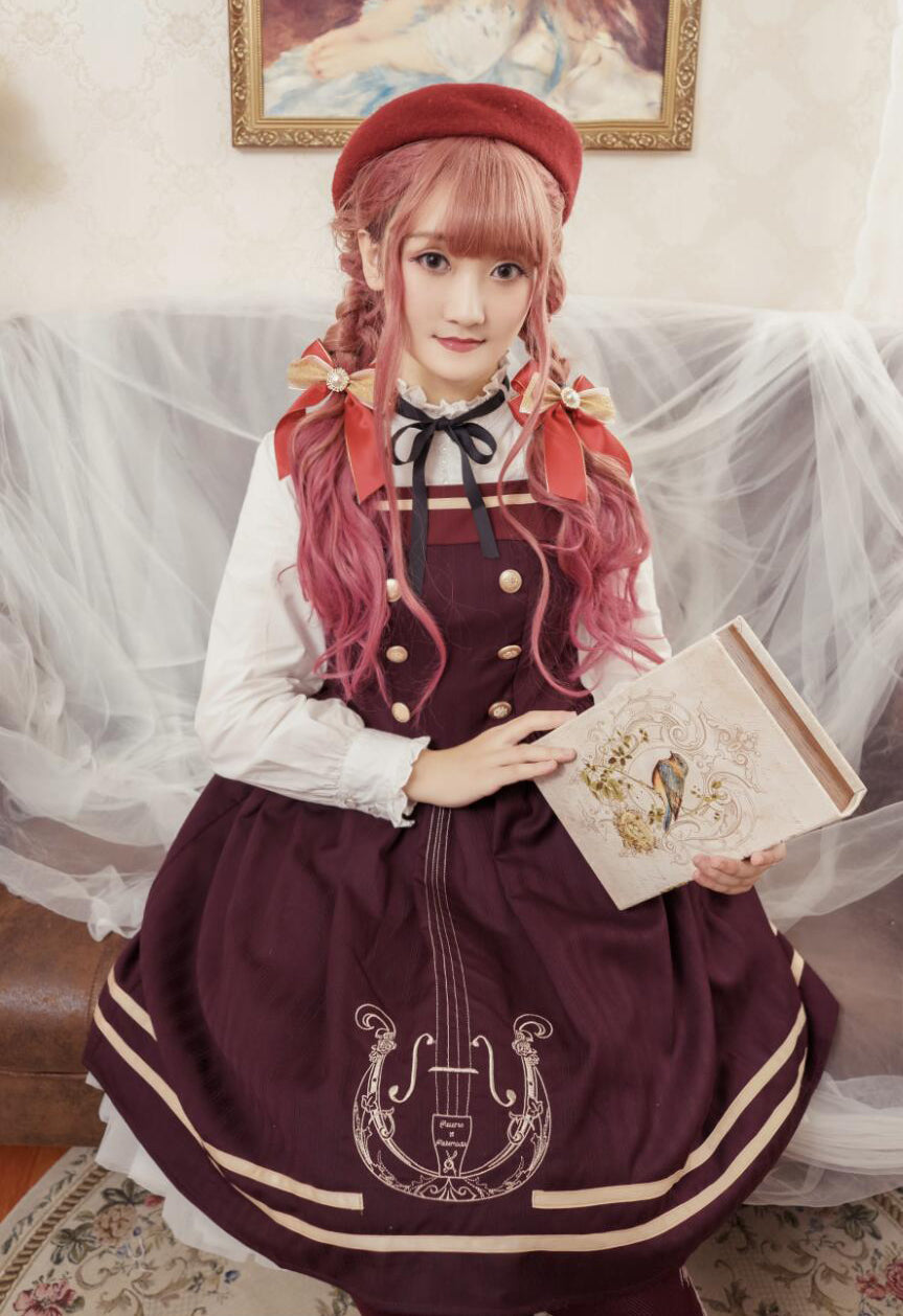 Chess Story - Magic Music School Series Fiddle Embroidery College Style Lolita JSK dark red S