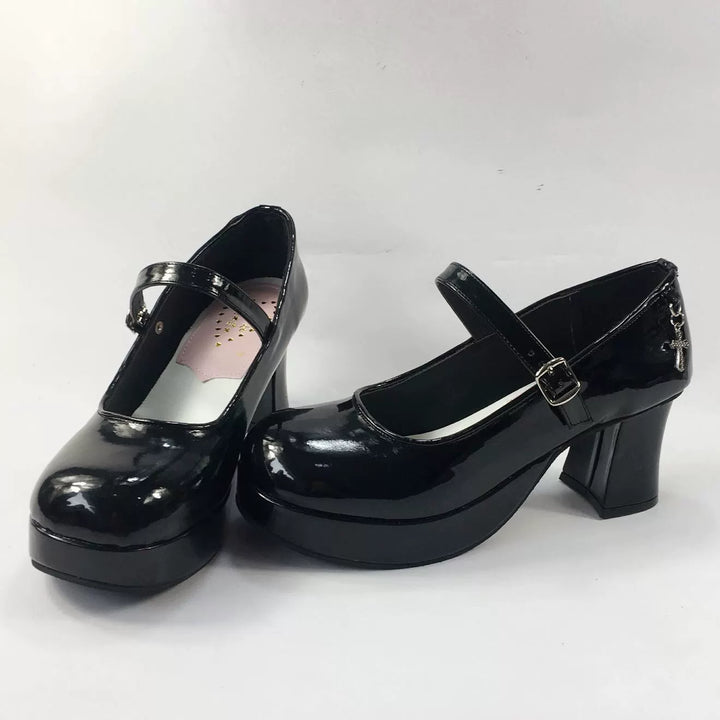 (BFM)Antaina~Punk Lolita Heels Shoes Metal Cross Horseshoe Heel Shoes