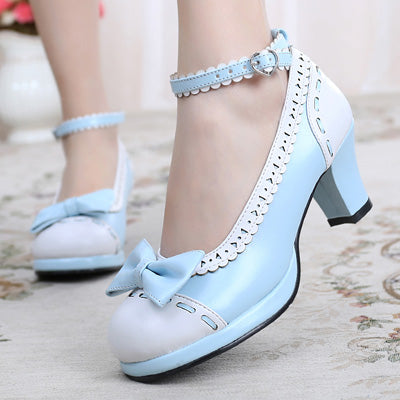 Sosic~Shattered Star Steps~Sweet Lolita Cute Students Round Toe High Thick Heel light blue 33 