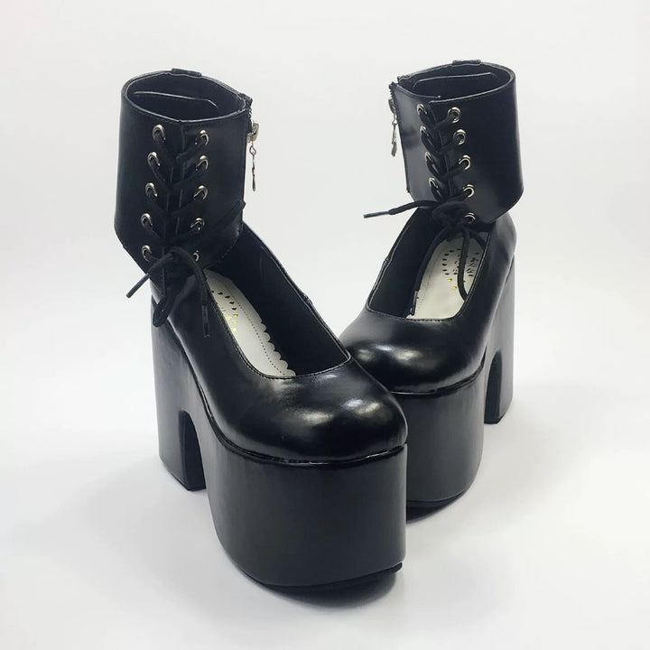 Antaina~Customized British Style High Platform Shoes Black(back 12cm / front 7cm) 30 Custom-made non-returnable.