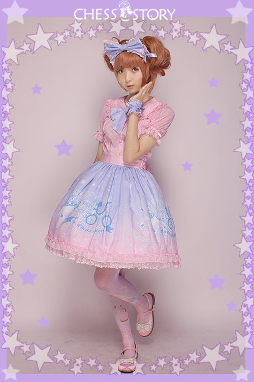 Chess Story~Dreamy Starry Night~Sweet Star pattern Gradient Lolita Skirt M purple gradient pink 