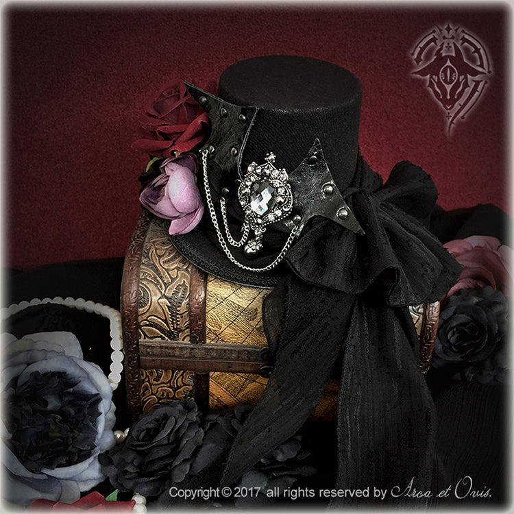 Little Deamon~Bat Wing~Gothic Ouji Lolita Hat Dark Prince Mini Top Hat Red flowers  