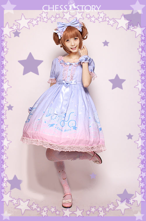 Chess Story~Dreamy Starry Night~Sweet Lolita Gradient Star Print Lolita OP purple gradient pink S 
