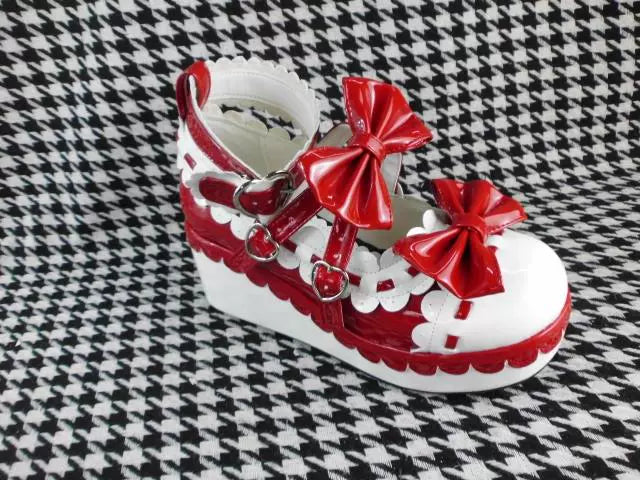 Antaina~Sweet Lolita Shoes Platform Shoes Multicolor 37 Red white mirror [Heel - 7cm back 3cm front] 