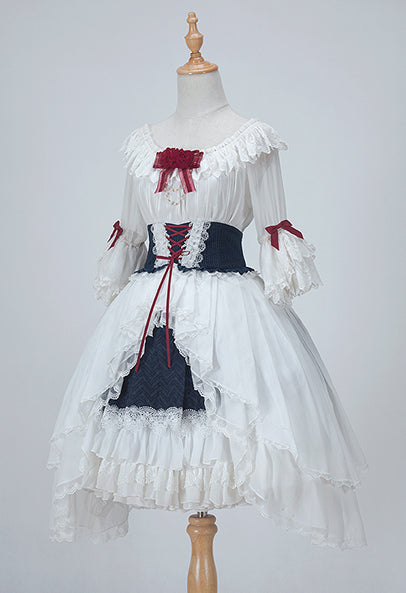 JS Lolita~Snow White in Forest Mist~Elegant Lolita Lace Split Type OP Set free size overskirt 