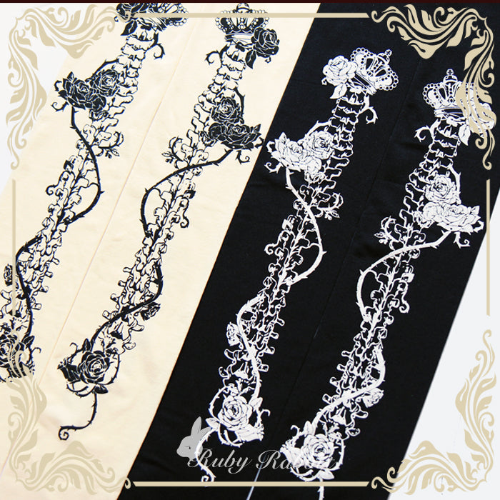 Ruby Rabbit - Gothic Lolita Bone and Rose Print Pantyhose