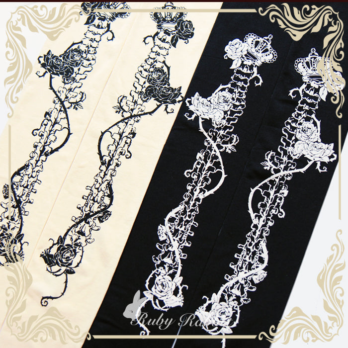 Ruby Rabbit~Gothic Lolita Bone and Rose Print Pantyhose   