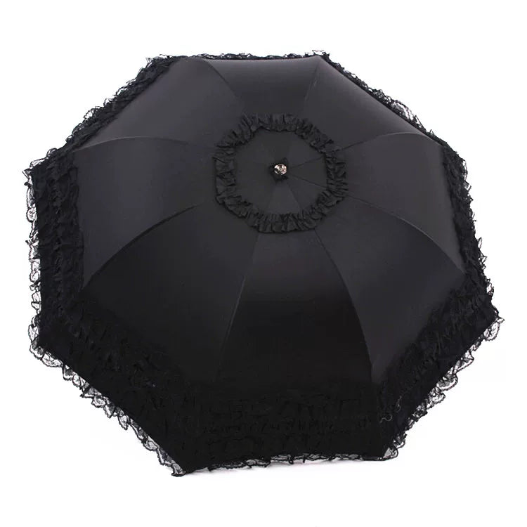 Foldable Lolita Parasol, Floral and Embroidery Detail 45591:855748