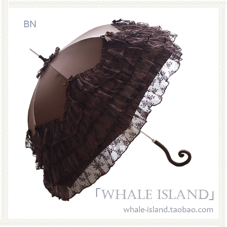 (BFM)Whale Island~Laraine~Gorgeous Lolita Parasol Lace Umbrella Lolita Long Umbrella Brown  