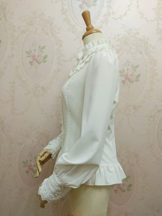 (BFM)Yilia Lolita~Elegant Lolita Shirt Stand Collar Puff Long Sleeve Blouse   